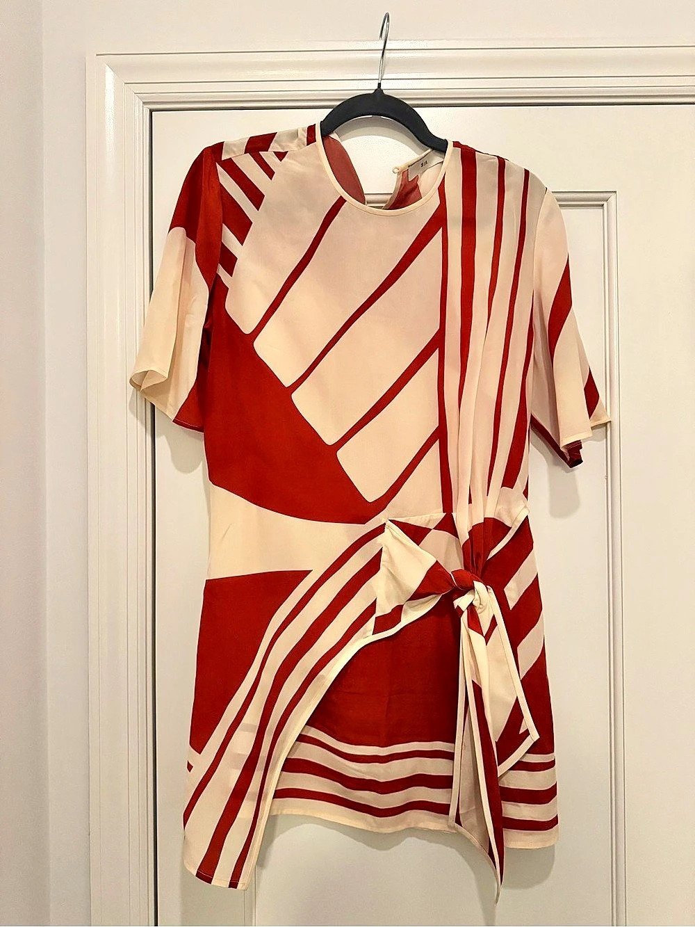 SIR. Geometric Mini Dress in Red & Cream Like New